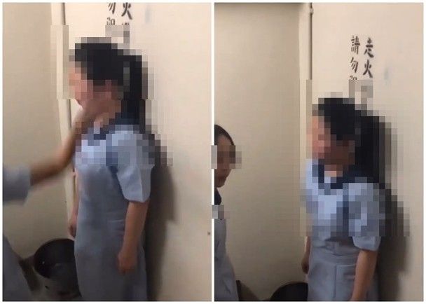 一名身穿校服女生被另一名女生至少掌摑3次。